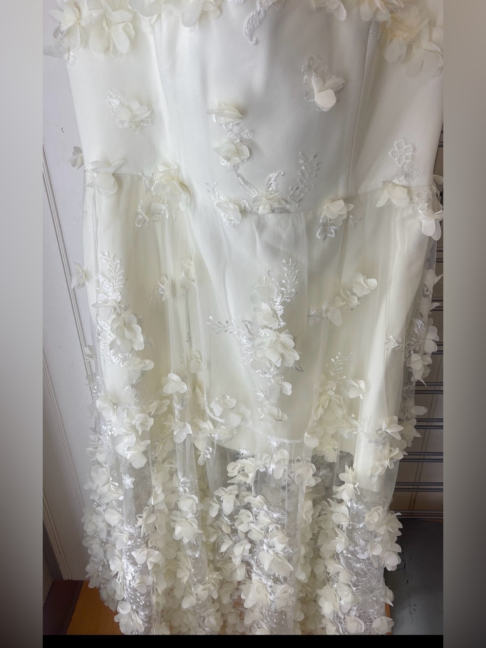 Audrey Square-Neck Floral Appliqué Sheer Midi Dress - White - Picture 2 of 4